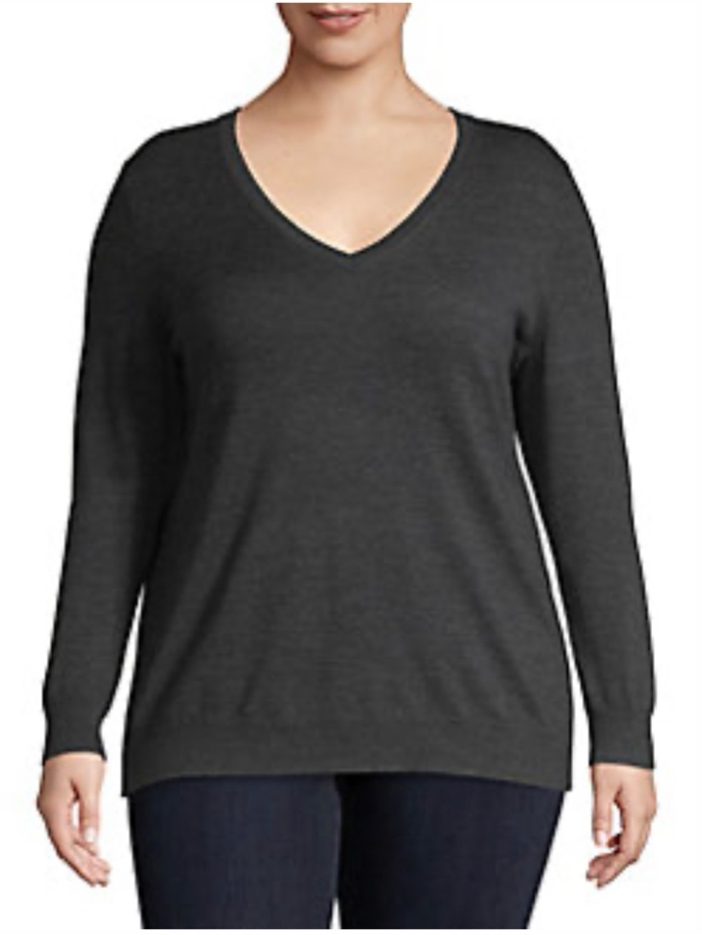 Lord & Taylor Charcoal Fine Merino Wool V-Neck Sweater Size 1X